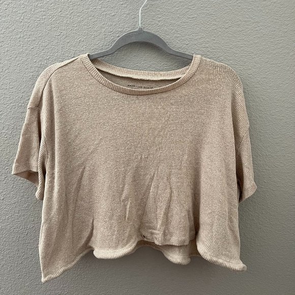 American Eagle Outfitters Tops - American Eagle - Tan Ribbed Crop Top